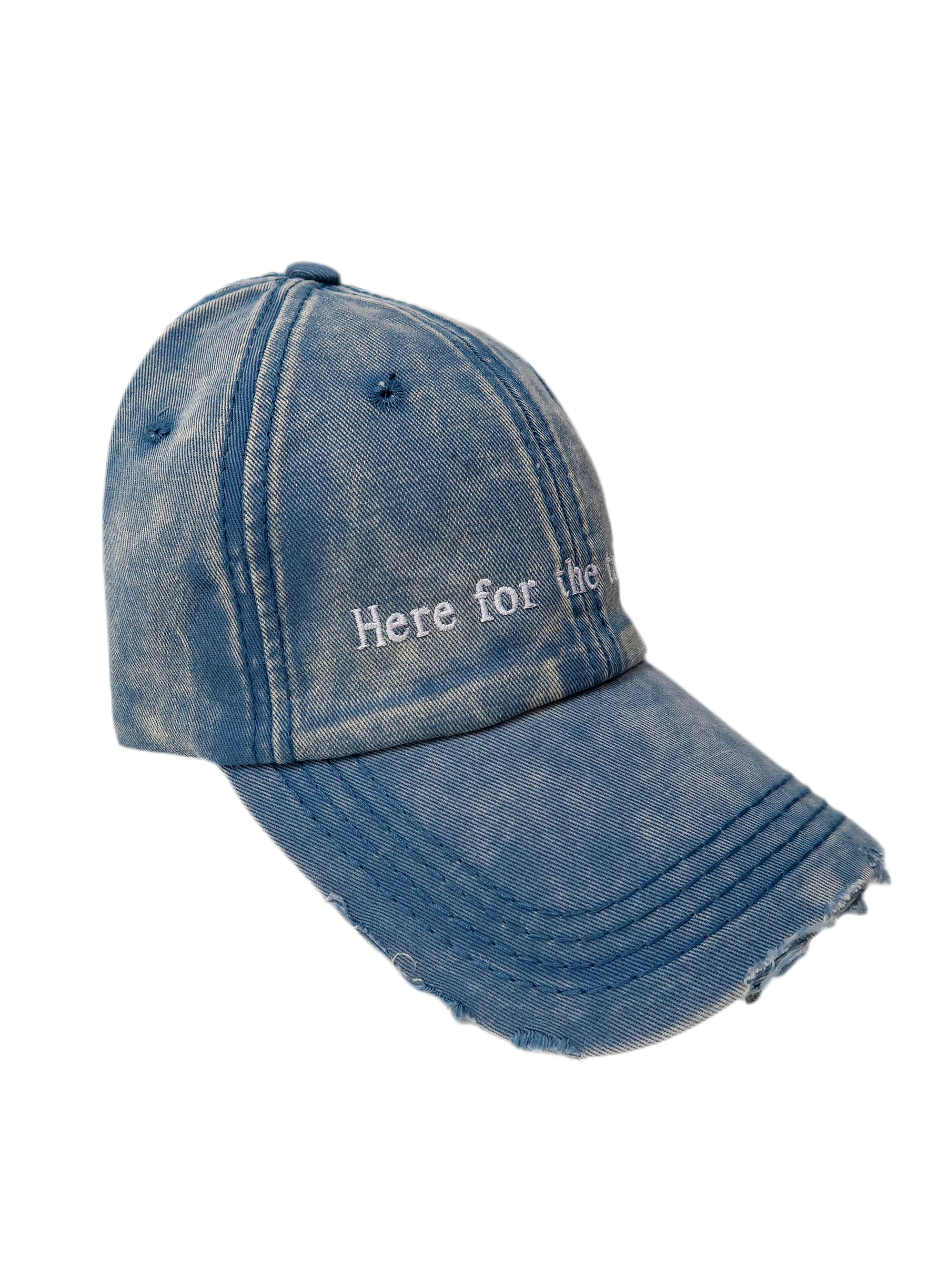 Sporty Here for the tailgate hat in acid wash blue distressed denim hat for football outfit